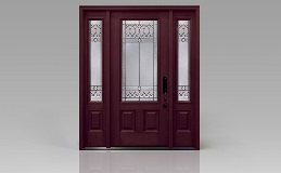 Arbor Grove Fiberglass Entry Door Design FM3071 in Mahogany Finish with Clayton Glass