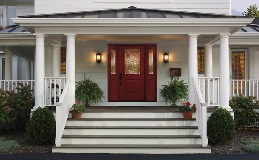 Smooth Fiberglass Entry Door Design FS2651 in Rustic Red Finish with Cimarron Glass