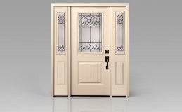 Smooth Fiberglass Entry Door Design FS2551 in Cream Finish with Clayton Glass