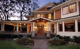 Clopay Craftsman Collection Fiberglass Entry Doors Model FF3321 with Cimarron glass in Dark Finish with Dentil Shelf