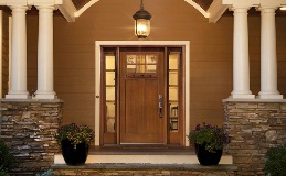 Craftsman Collection Entry Door - FF3321 with Dentil Shelf and Clarion Clear Simulated Divided 6 Lites Windows