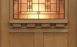 Clopay Craftsman Collection Entry Door FF3321 with Optional Dentil Shelf and Cimarron Glass