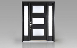 Smooth Fiberglass Entry Door Design FS9033 in Black Finish with Frosted Glass